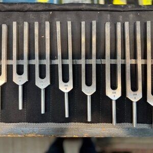 Set of 9 Medivibe Tuning Forks + Om Tuner – Sound Therapy & Chakra Healing Tools